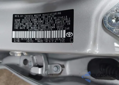 2022 Toyota Corolla Le z USA, uszkodzony, nr VIN 5YFEPMAE5NP323170